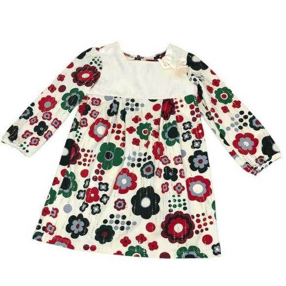 The Children's Place Christmas Dress Girls 4T White Red Green Long Sleeves Pleat - Picture 1 of 4